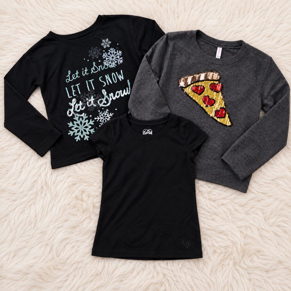 Girls Size 6 Shirt Lot Justice Xhilaration Sonoma Sequin Graphic Tees 3pc